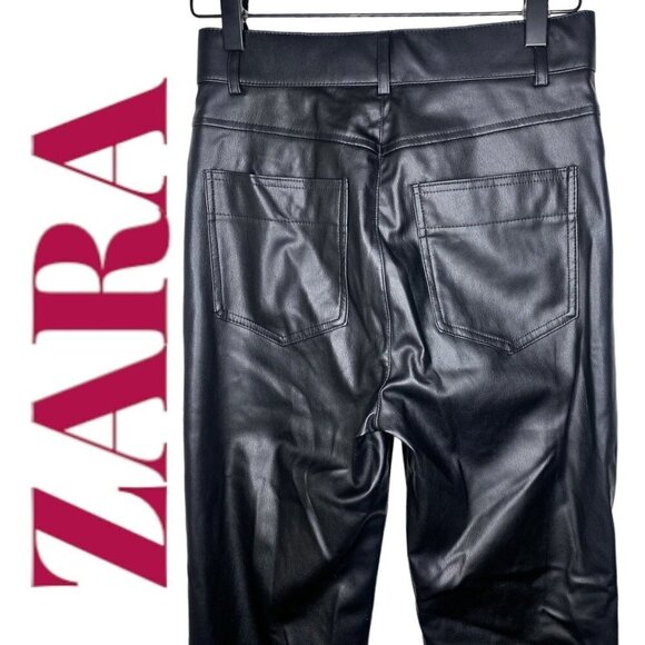 ZARA Faux Leather Slim Bootcut Flare Ankle Zip Full Length Pants Black, Size XS - Picture 8 of 16